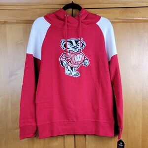 NWT Colosseum University of Wisconsin Badgers Red White Bucky Hooded Sweatshirt